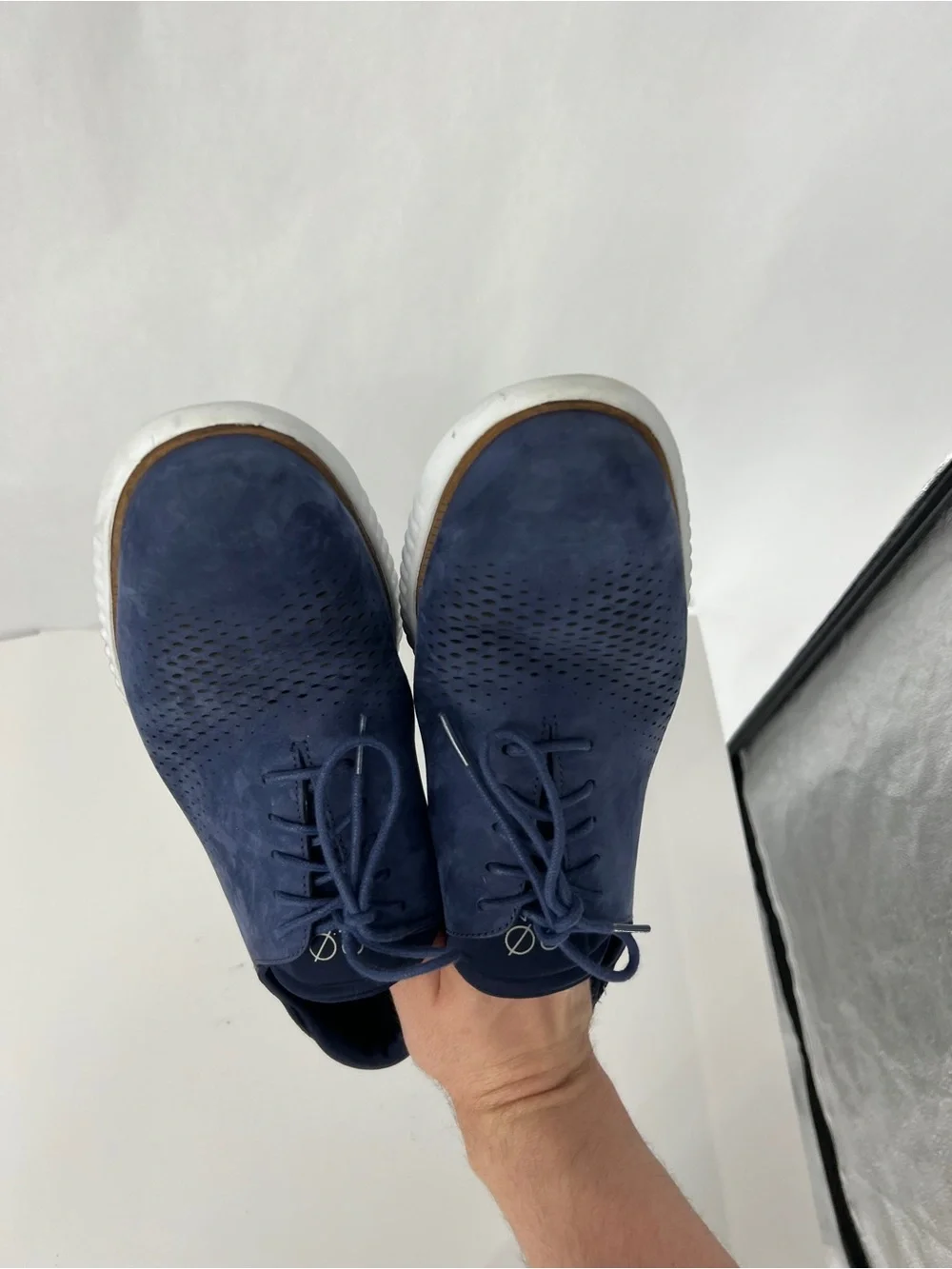 Cole Haan zero grand Navy Suede Perforated Lace-Up Oxfords